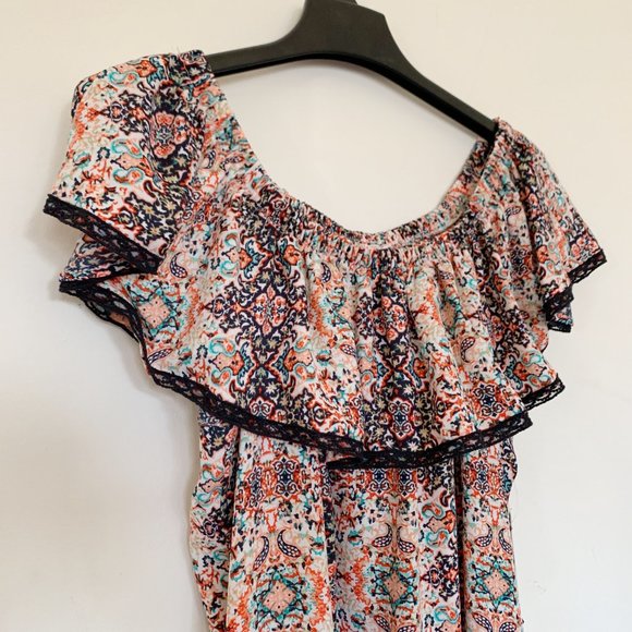 JUNIORS OFF-THE-SHOULDER SHIFT DRESS, COMBO - Picture 6 of 7